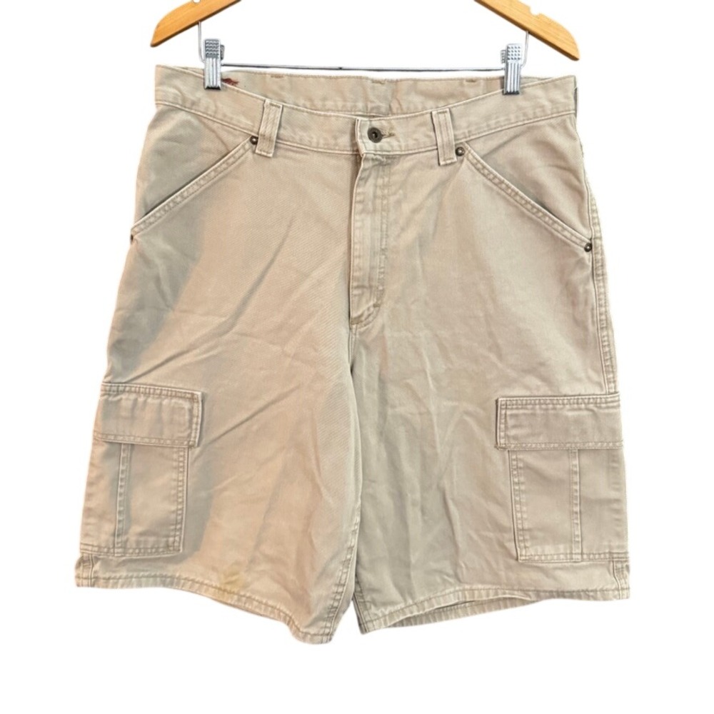 Lee Dungarees Mens Cargo Shorts Khaki Tan Cotton Made in USA Size 34 Utility